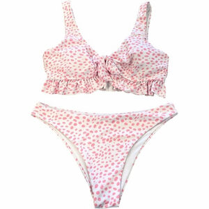 Shein Womens Med Bikini Two Piece Swimsuit Padded Pink White Dalmatian Polka Dot